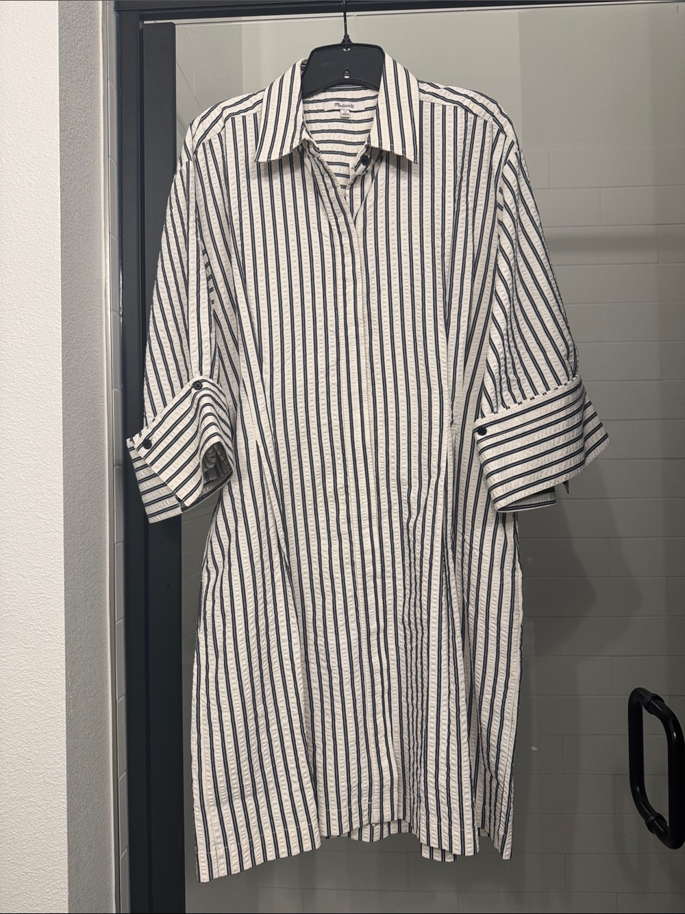 NWT Madewell Navy & White Striped Casual Button-Down Shirt Dress